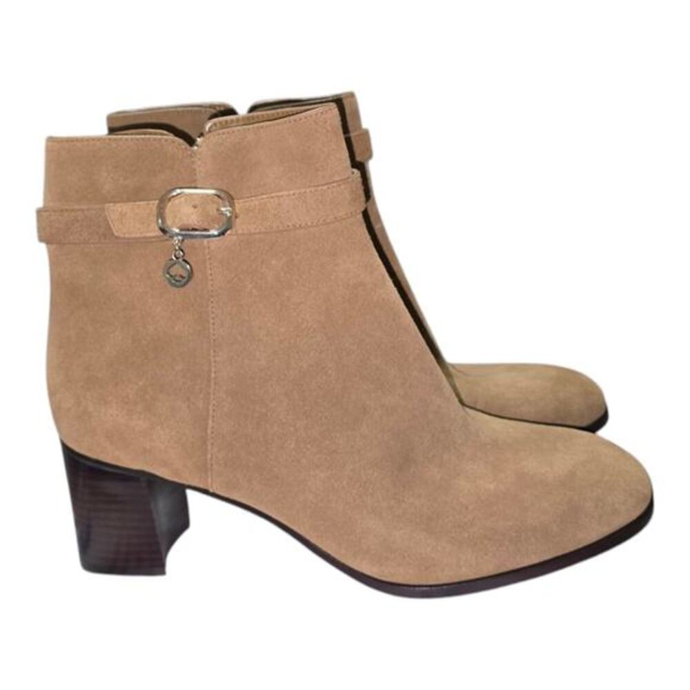 Kate Spade Suede Ankle Boots Tan Brown Block Heel Buckle Charm Booties 10 new
